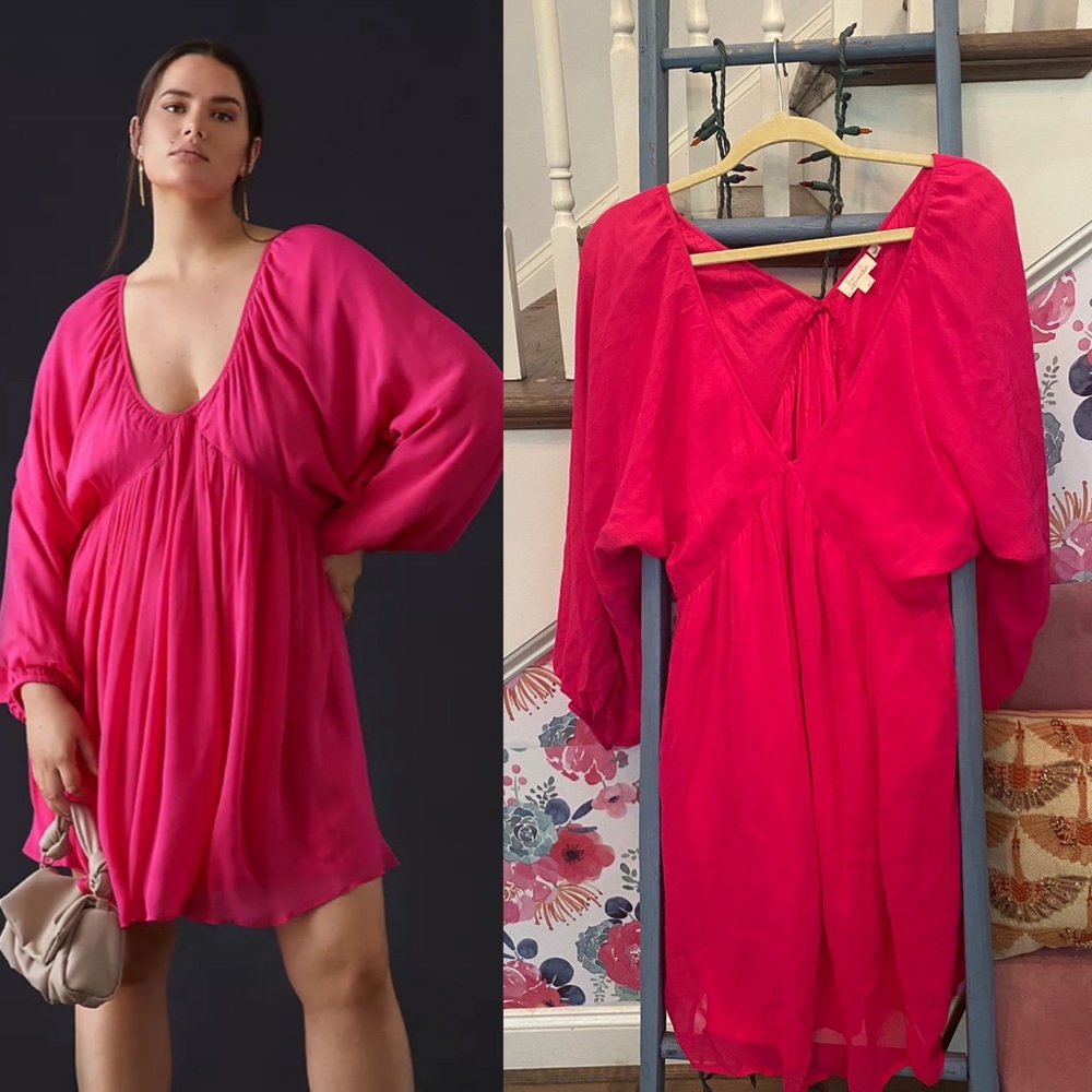 Anthropologie Hot Pink Kaftan Dress